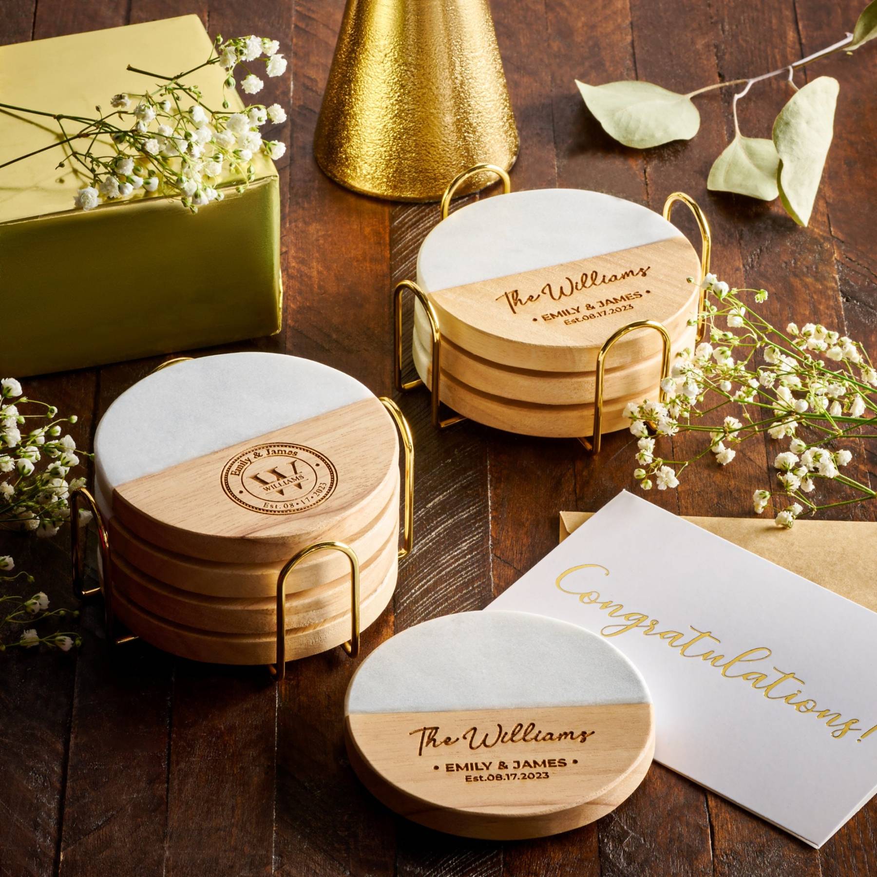 Personalized Engraved Marble Wood Coasters for Unique & Love | JNSDec04