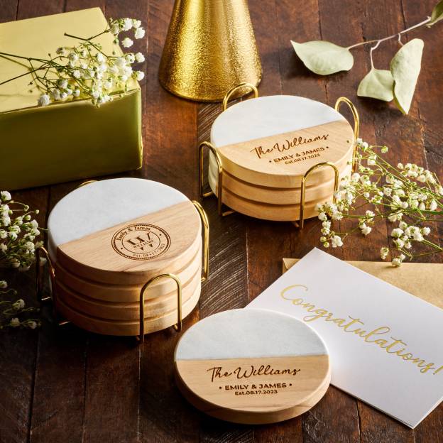 Personalized Engraved Marble Wood Coasters for Unique & Love | JNSDec04