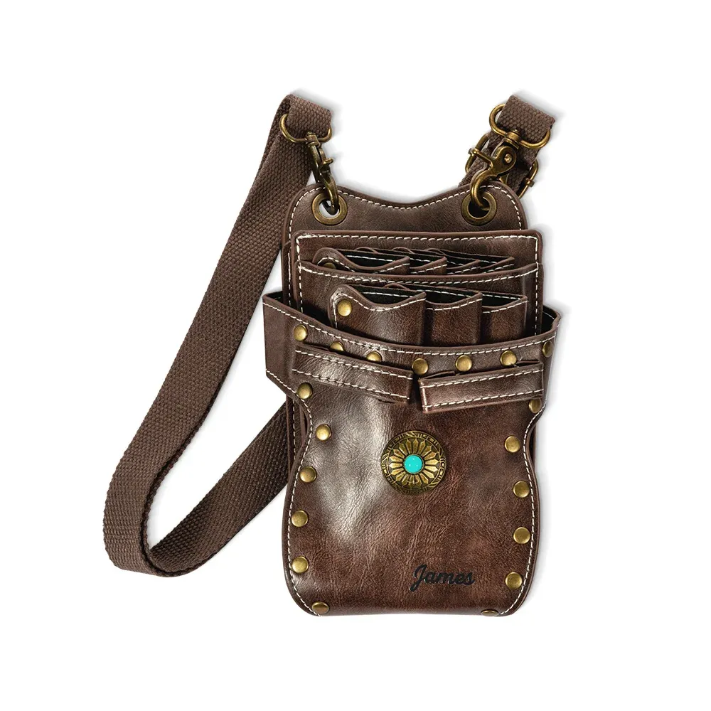 Personalized Name Multi-Compartment Leather Hairdressing Scissors Waist Bag for Unique & Love | JNSBag43