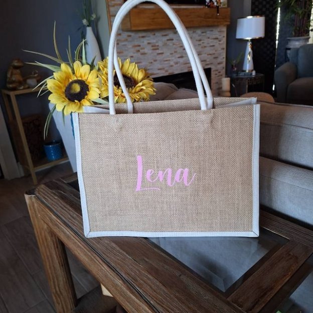 Personalized Monogram Burlap Tote Bridesmaid Bags for Unique & Love | JNSBag08