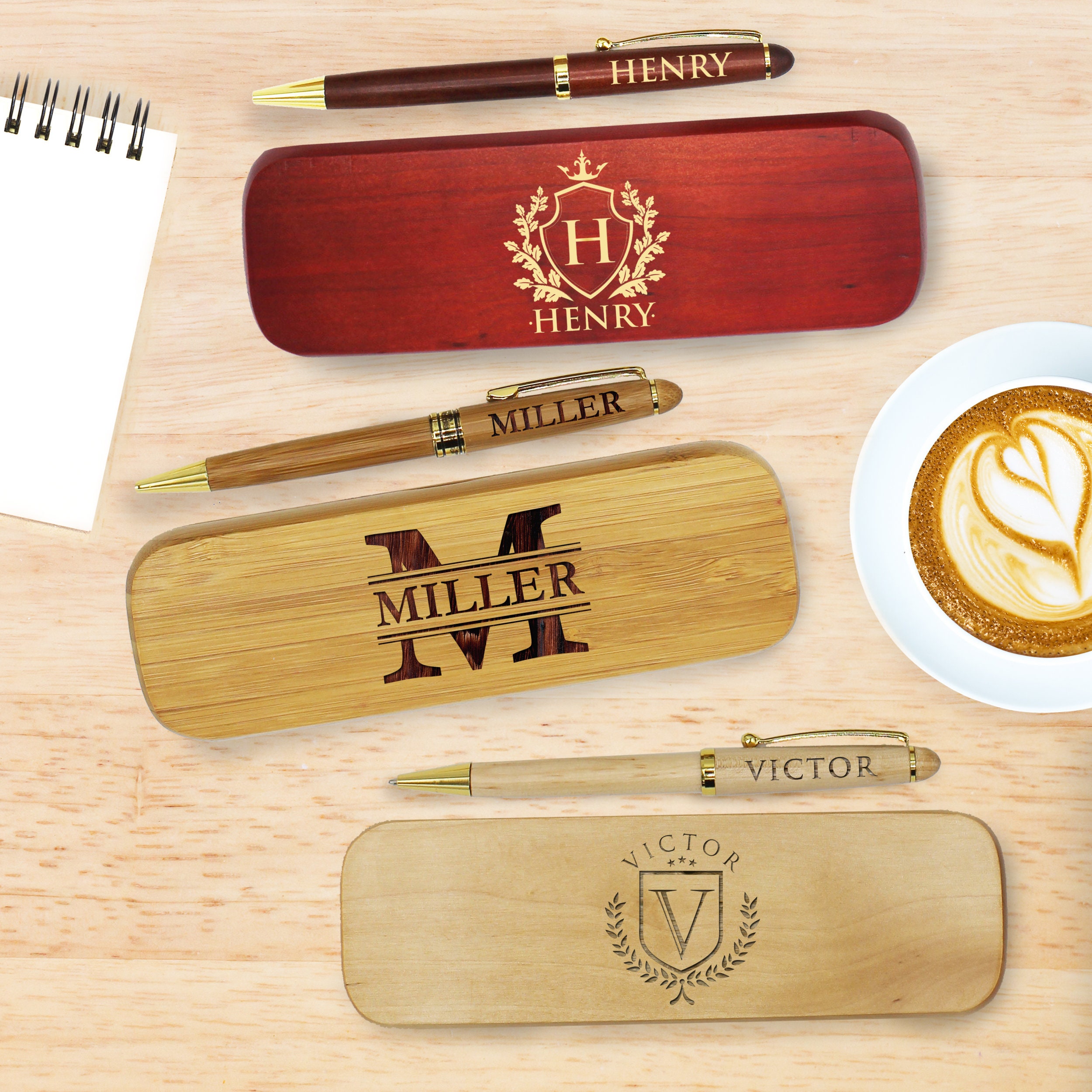 Personalized Monogram Wood Engraved Pen Set | JNSDec94