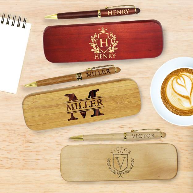 Personalized Monogram Wood Engraved Pen Set | JNSDec94