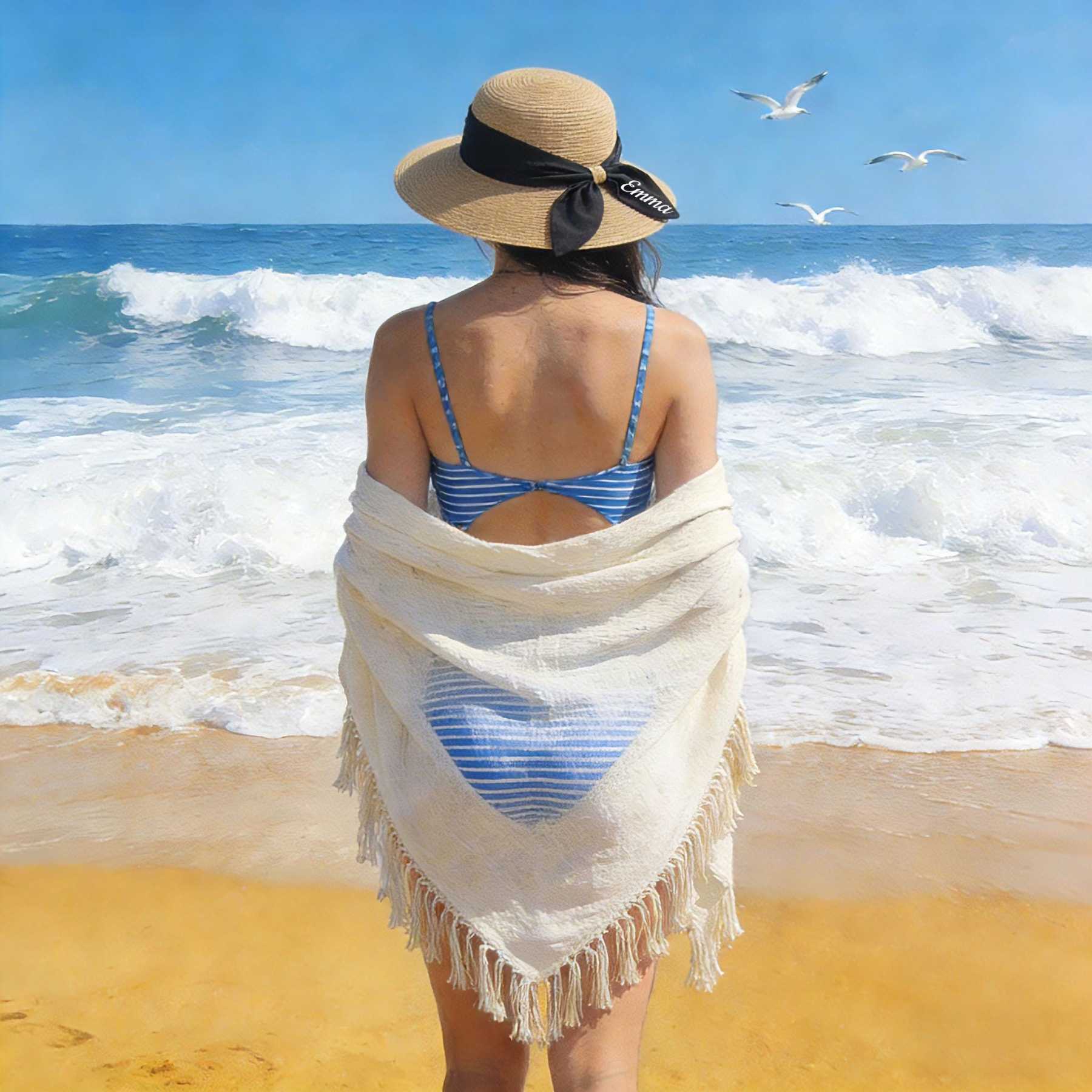 Personalized Name Ribbon Straw Sun Hat for Unique & Love | JNSHat16