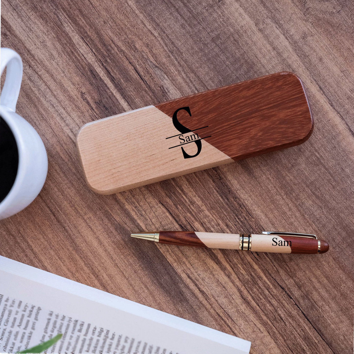 Personalized Monogram Wood Engraved Pen Set | JNSDec94