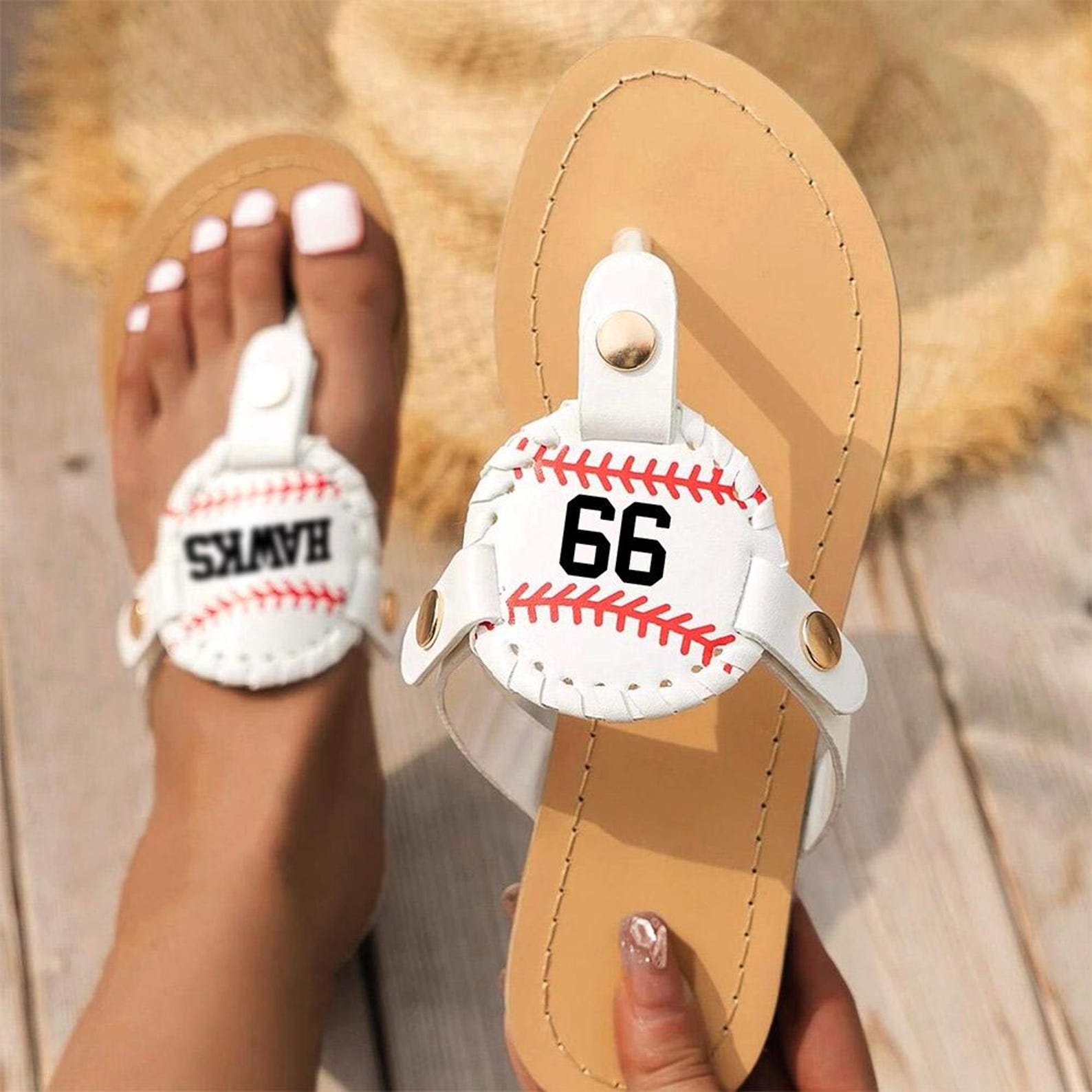 Personalized Monogram Baseball Football Softball Non-slip Flip Flops | JNSBeach03