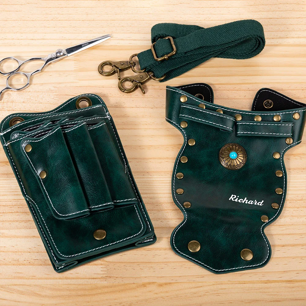 Personalized Name Multi-Compartment Leather Hairdressing Scissors Waist Bag for Unique & Love | JNSBag43