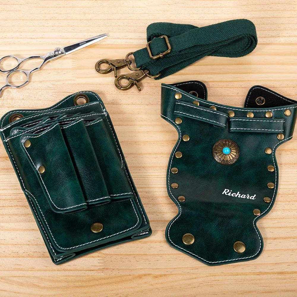 Personalized Name Multi-Compartment Leather Hairdressing Scissors Waist Bag for Unique & Love | JNSBag43