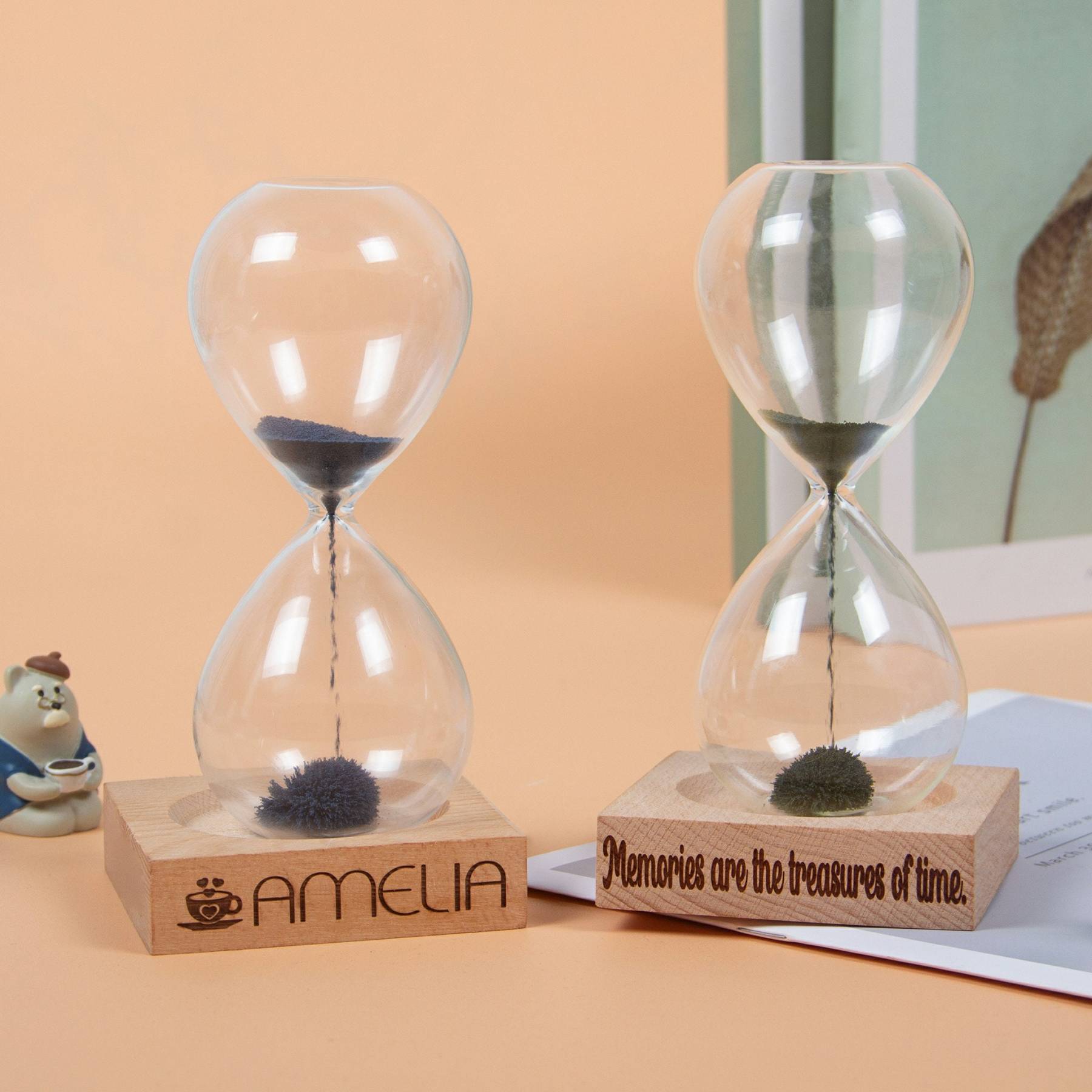 Personalized Engraved Magnetic Hourglass with Wooden Base | JNSDec165