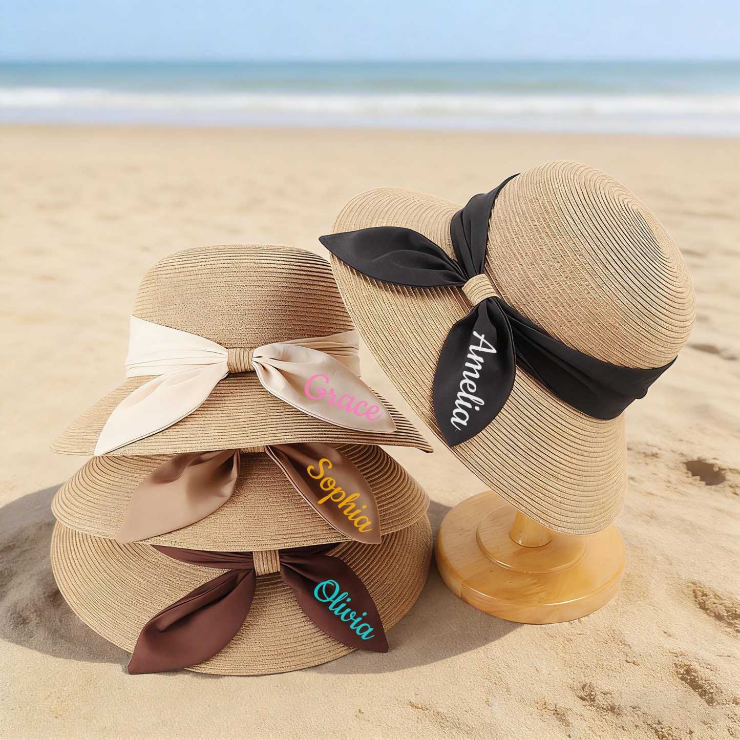Personalized Name Ribbon Straw Sun Hat for Unique & Love | JNSHat16