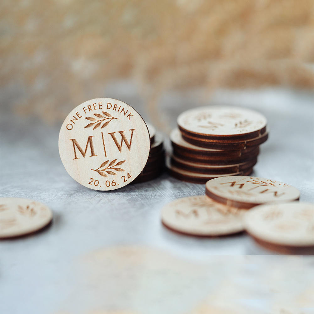 Personalized Wooden Drink Tokens for Wedding & Parties | JNSDec139