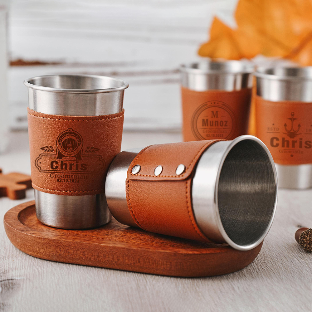 Personalized Engraved Leatherette Stainless Steel Mug | JNSBottle03