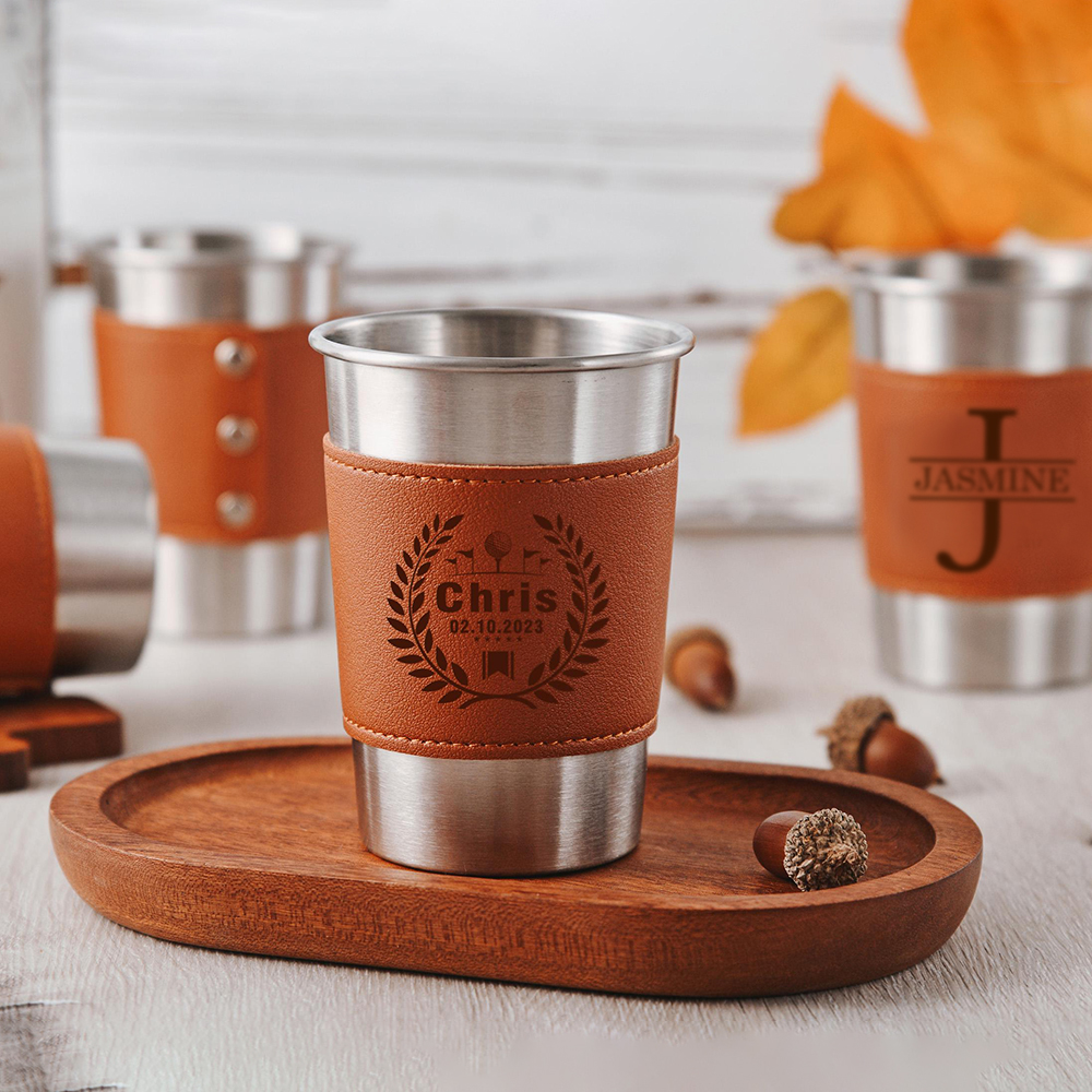 Personalized Engraved Leatherette Stainless Steel Mug | JNSBottle03