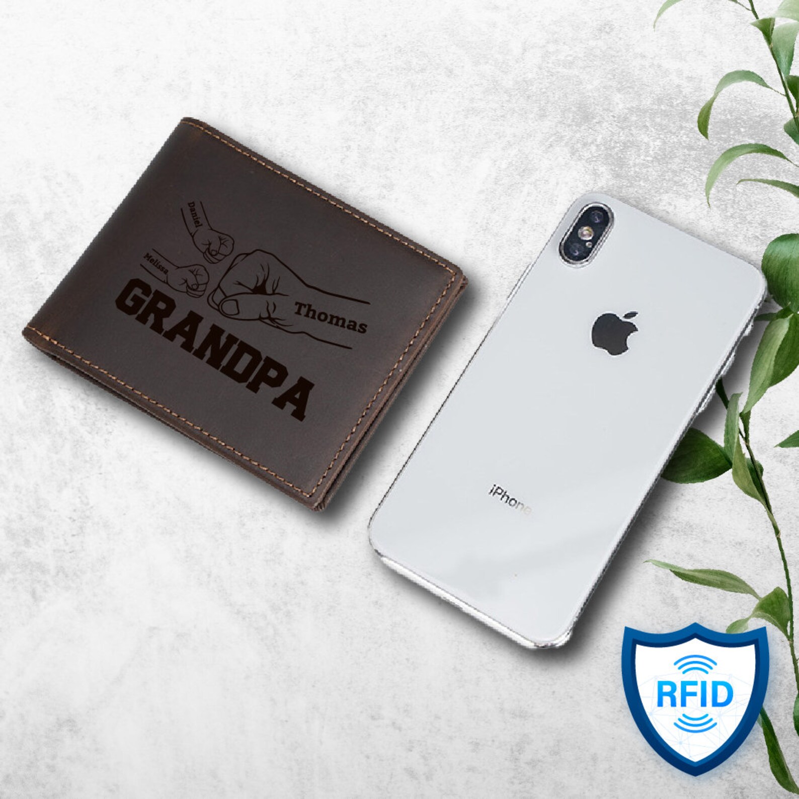 Personalized Fist Bump Dad Kids Name Leather Wallet for Unique & Love | JNSBag91