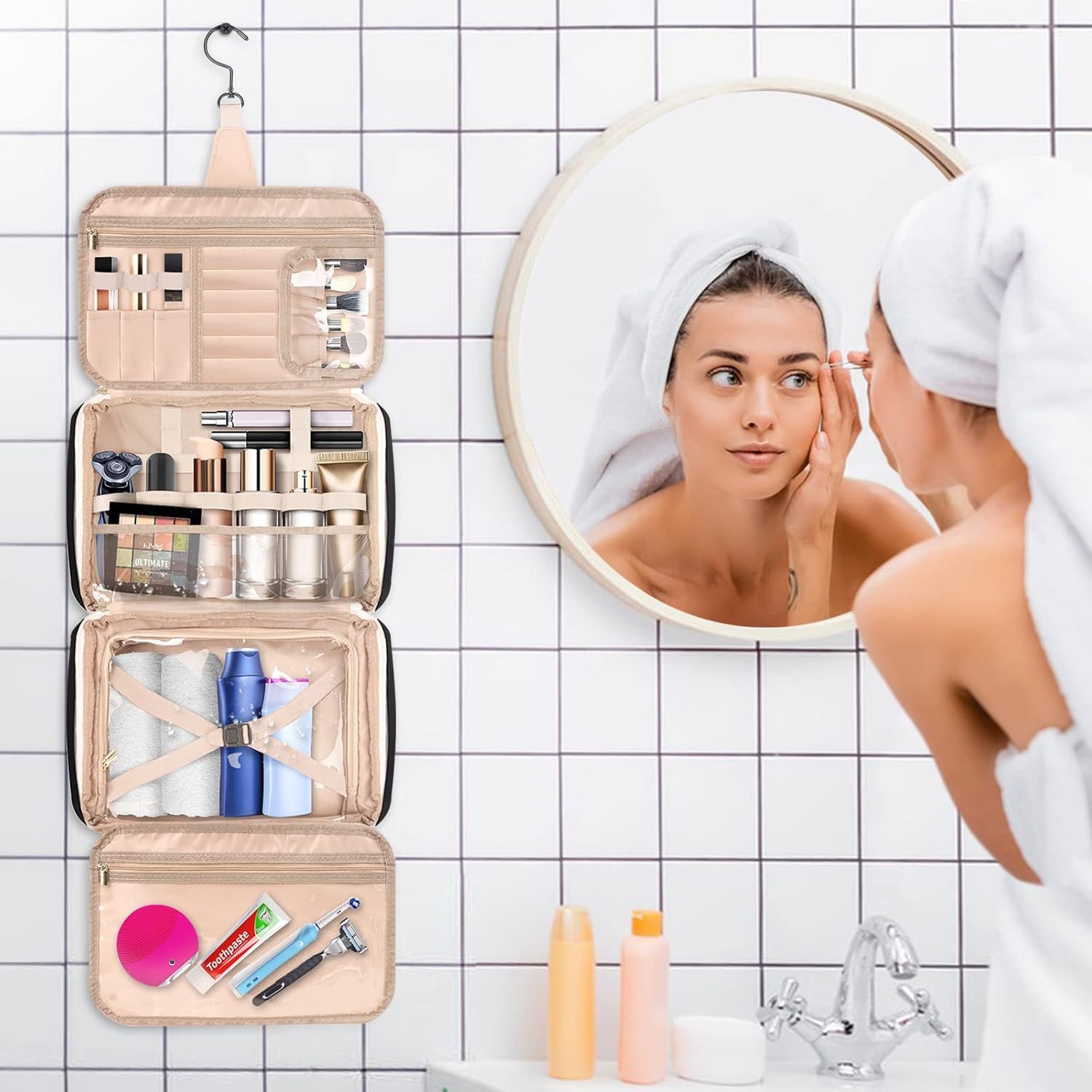 Personalized Name Leather Travel Makeup Bag | JNSBag79