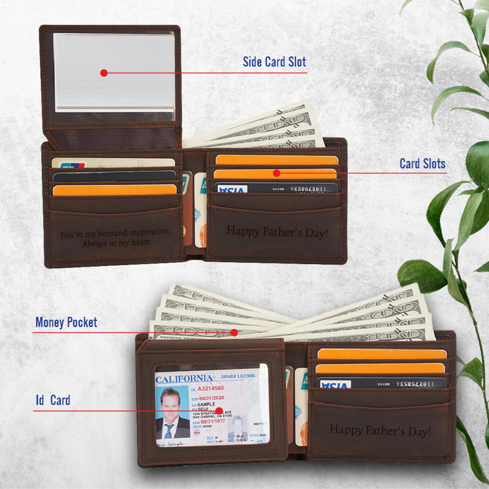 Personalized Fist Bump Dad Kids Name Leather Wallet for Unique & Love | JNSBag91