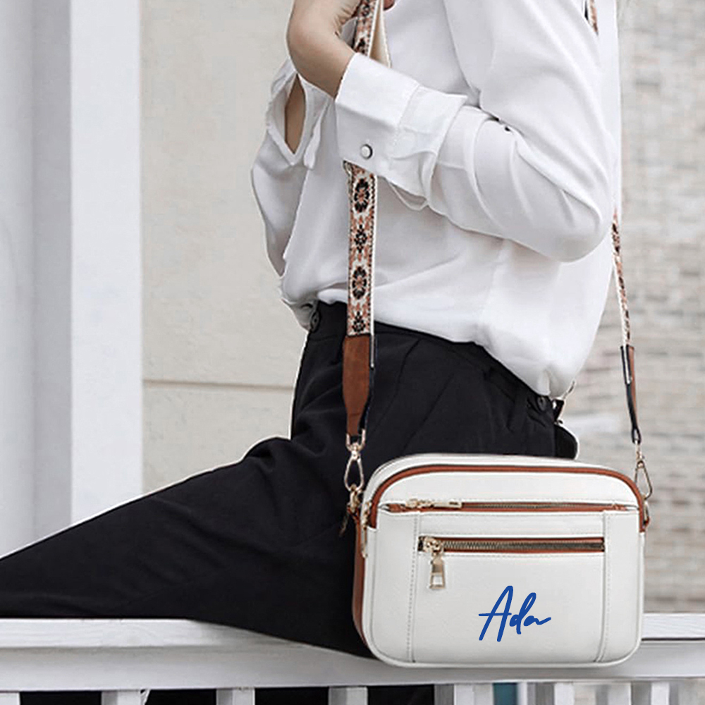 Personalized Name Leather Crossbody Bag with Colorful Straps for Unique & Love | JNSBag73