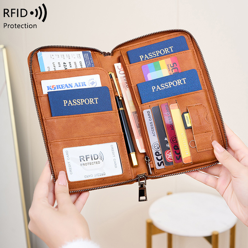Personalized Leather Family Travel RFID Blocking Passport Wallet Organizer with 5 Passport Holder | JNSCase12