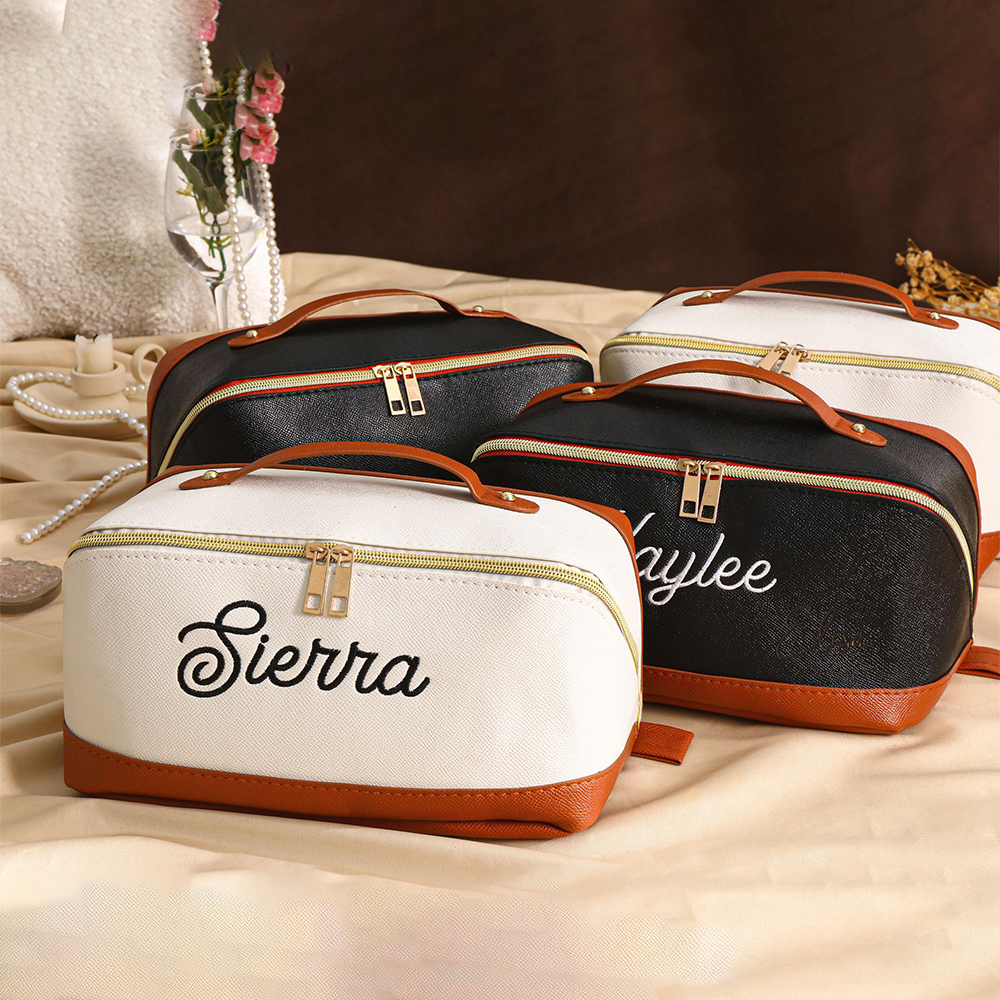 Personalized Embroidered Leather Makeup Bag for Unique & Love | JNSBag107
