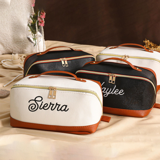 Personalized Embroidered Leather Makeup Bag for Unique & Love | JNSBag107