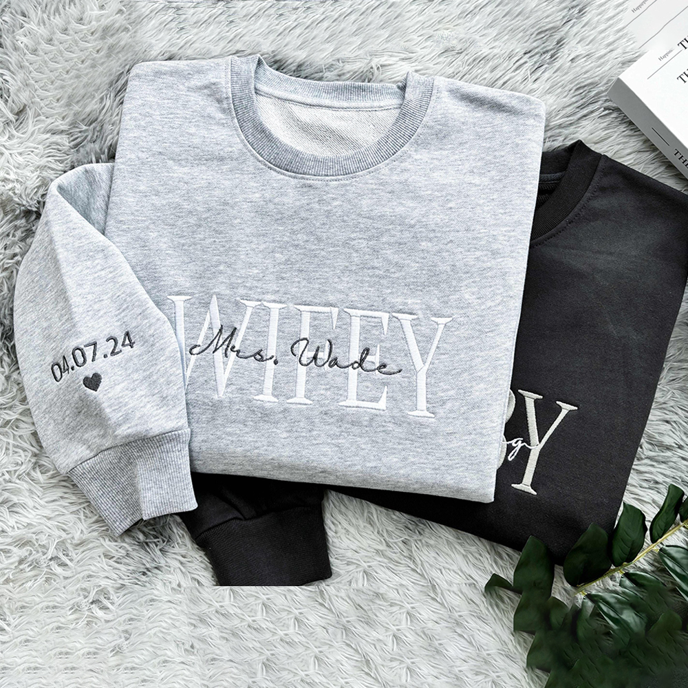 Personalized Embroidered Wife/Hubby Sweatshirt for Unique & Love | JNSCloth42