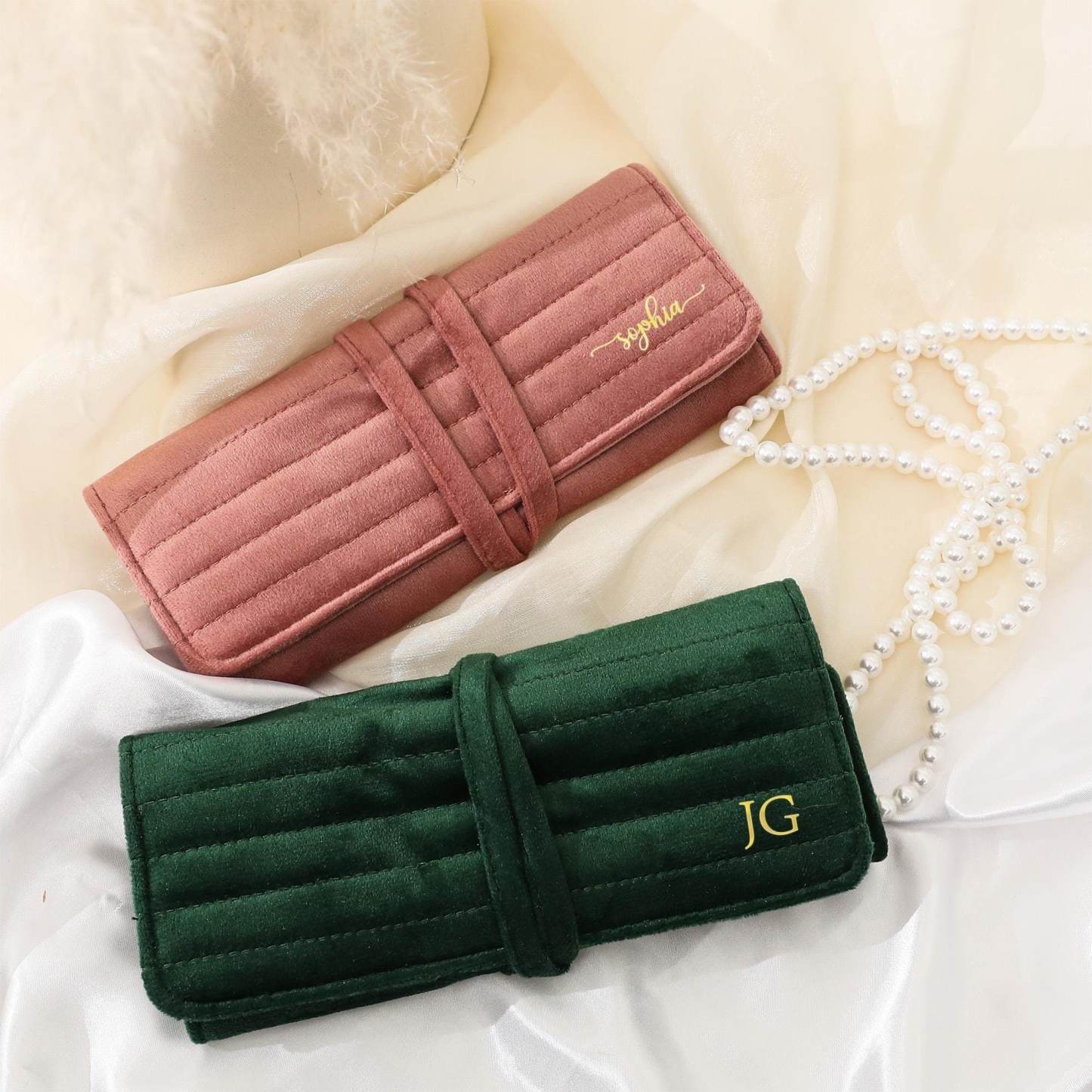 Personalized Monogrammed Velvet Travel Jewelry Rolls | JNSBag77
