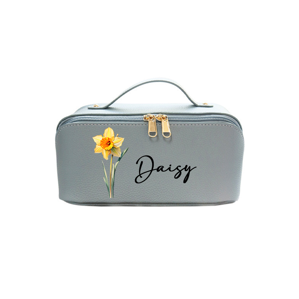 Personalized Birth Flower Leather Makeup Bag for Unique & Love | JNSBag88