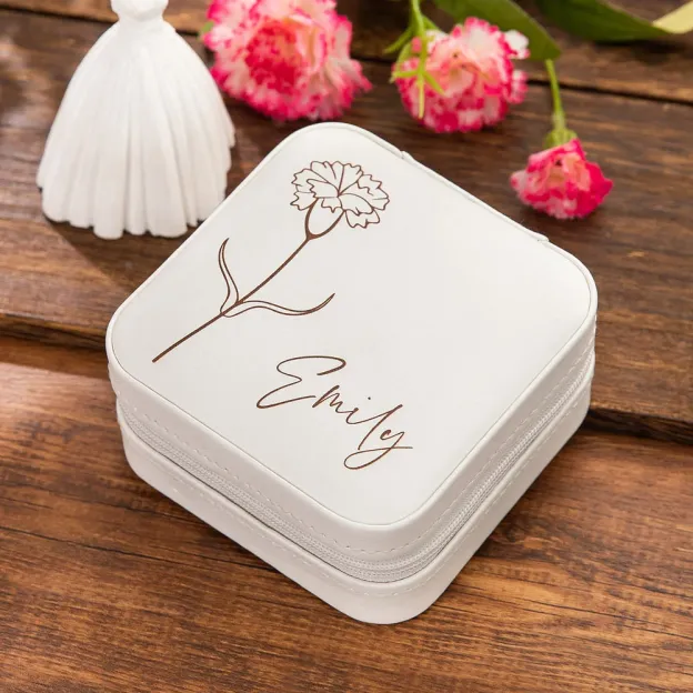 Personalized Leather Birth Flower Travel Jewelry Box for Unique & Love | JNSBag11