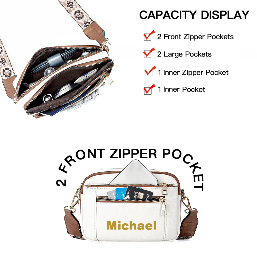 Personalized Name Leather Crossbody Bag with Colorful Straps for Unique & Love | JNSBag73