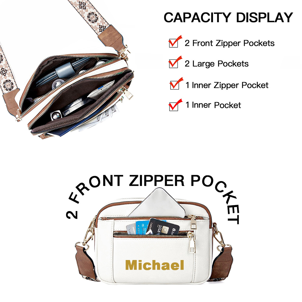 Personalized Name Leather Crossbody Bag with Colorful Straps for Unique & Love | JNSBag73
