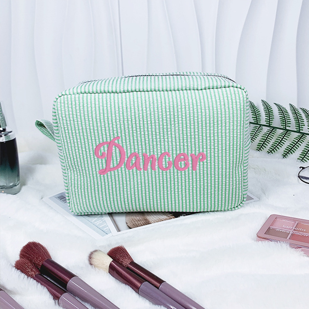 Personalized Embroidered Seersucker Cosmetic Bag | JNSBag67