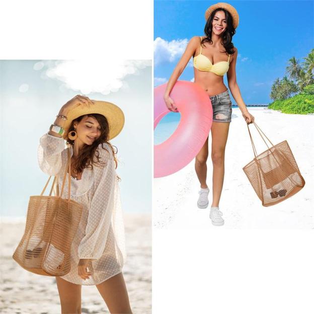 Personalized Name Mesh Beach Bag Zipper with Inner Pocket | JNSBag94