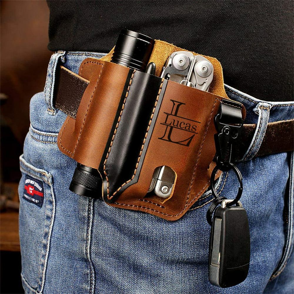 Personalized Name Engraved Multifunction Genuine Leather Belt Buckle Holder | JNSBag58