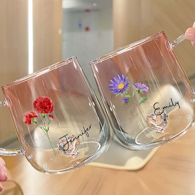 Personalized Birth Month Flower Glass Mug for Unique & Love | JNSDec138