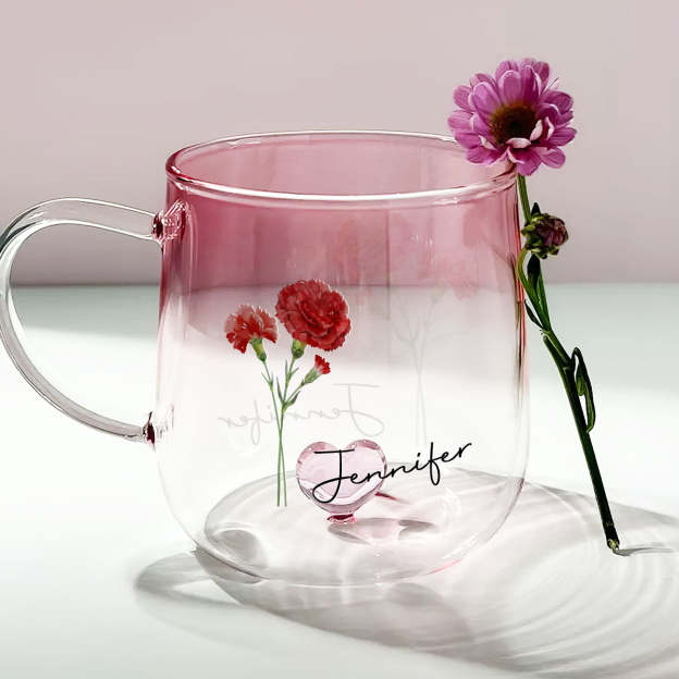 Personalized Birth Month Flower Glass Mug for Unique & Love | JNSDec138