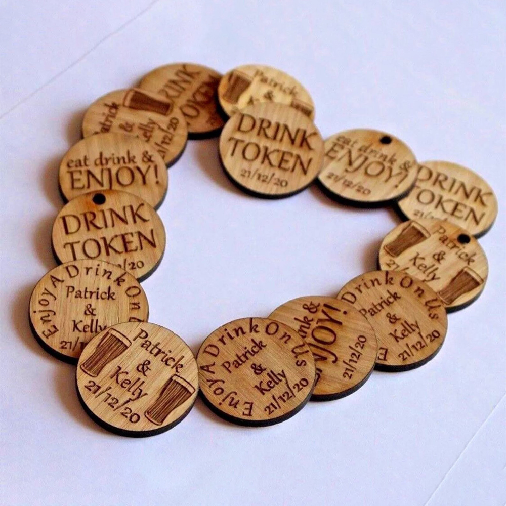 Personalized Wooden Drink Tokens for Wedding & Parties | JNSDec139