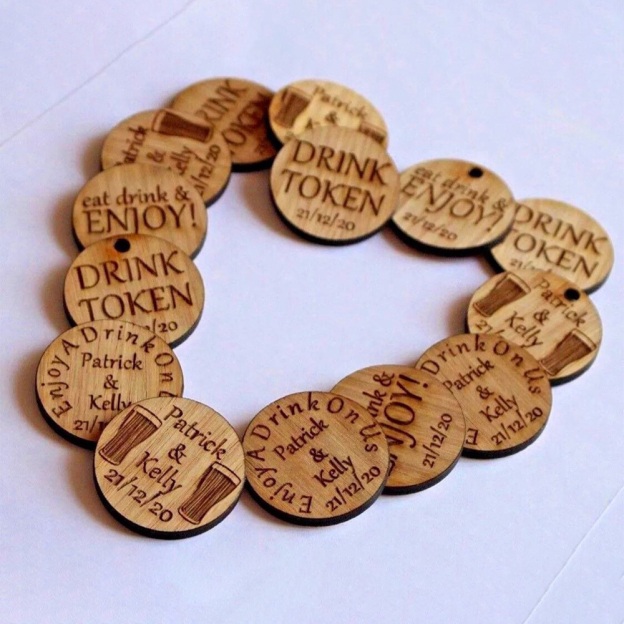 Personalized Wooden Drink Tokens for Wedding & Parties | JNSDec139