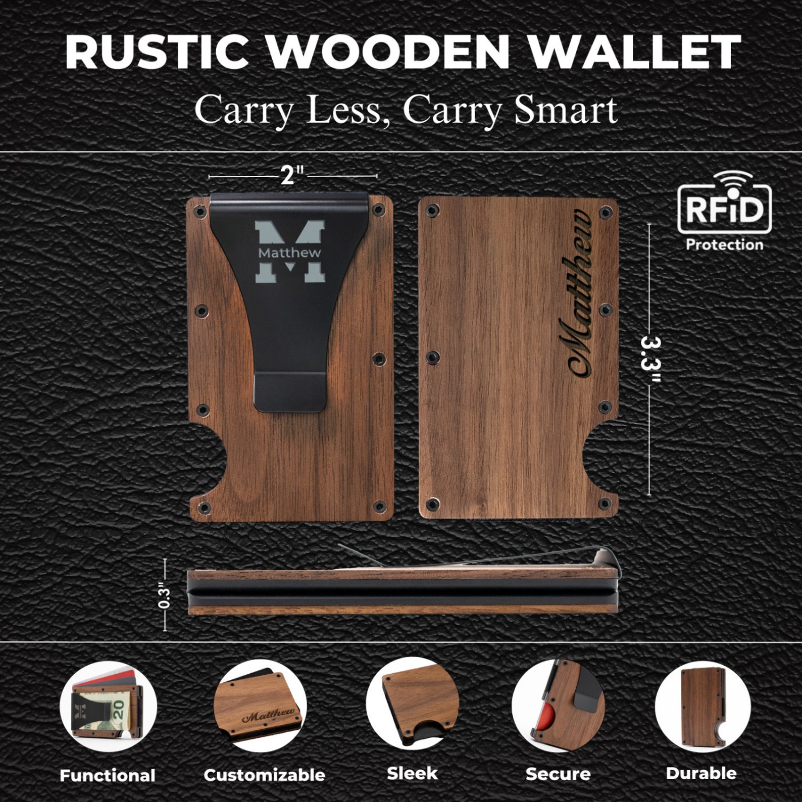 Personalized Monogrammed Engraved Minimalist Slim Wallet | JNSBag58