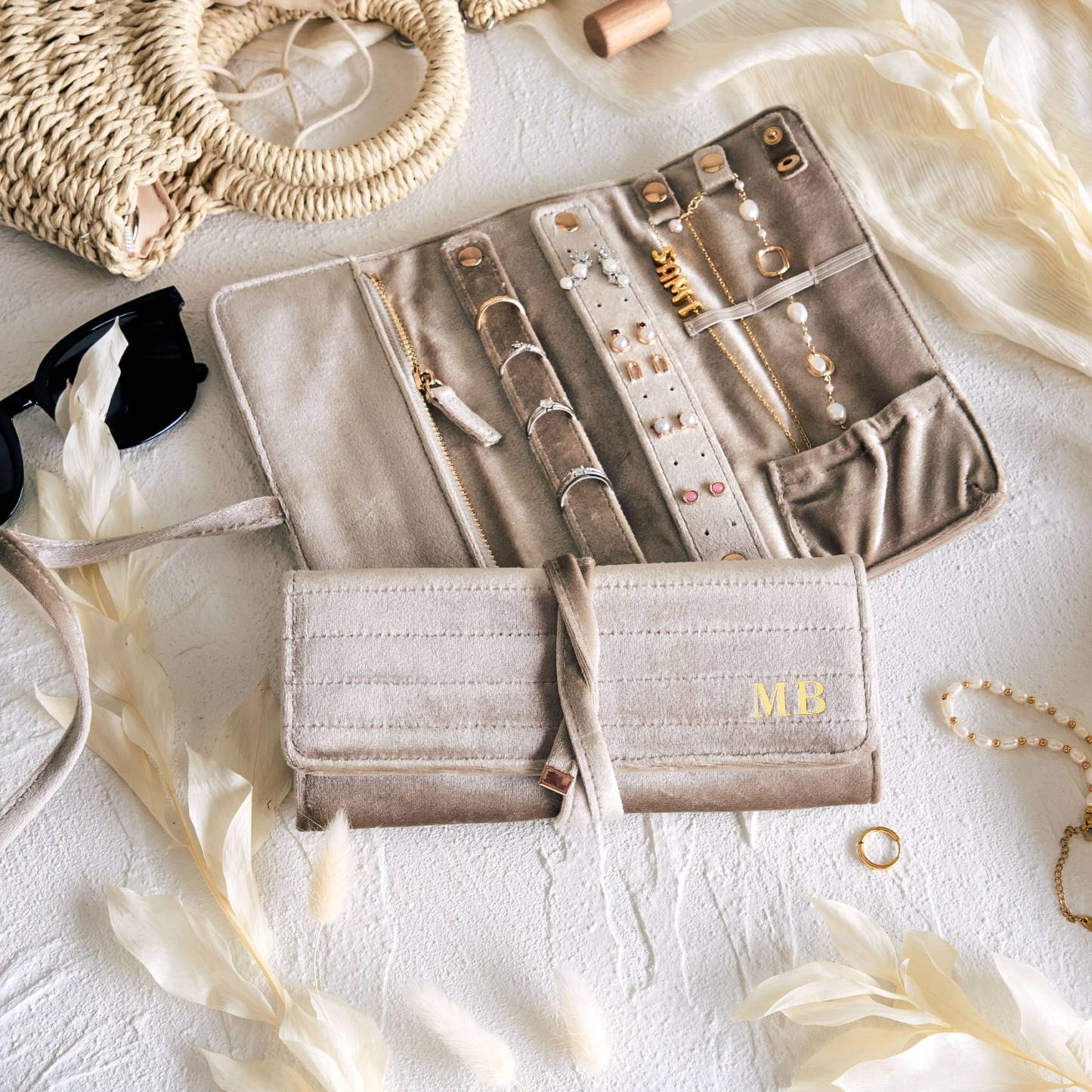 Personalized Monogrammed Velvet Travel Jewelry Rolls | JNSBag77