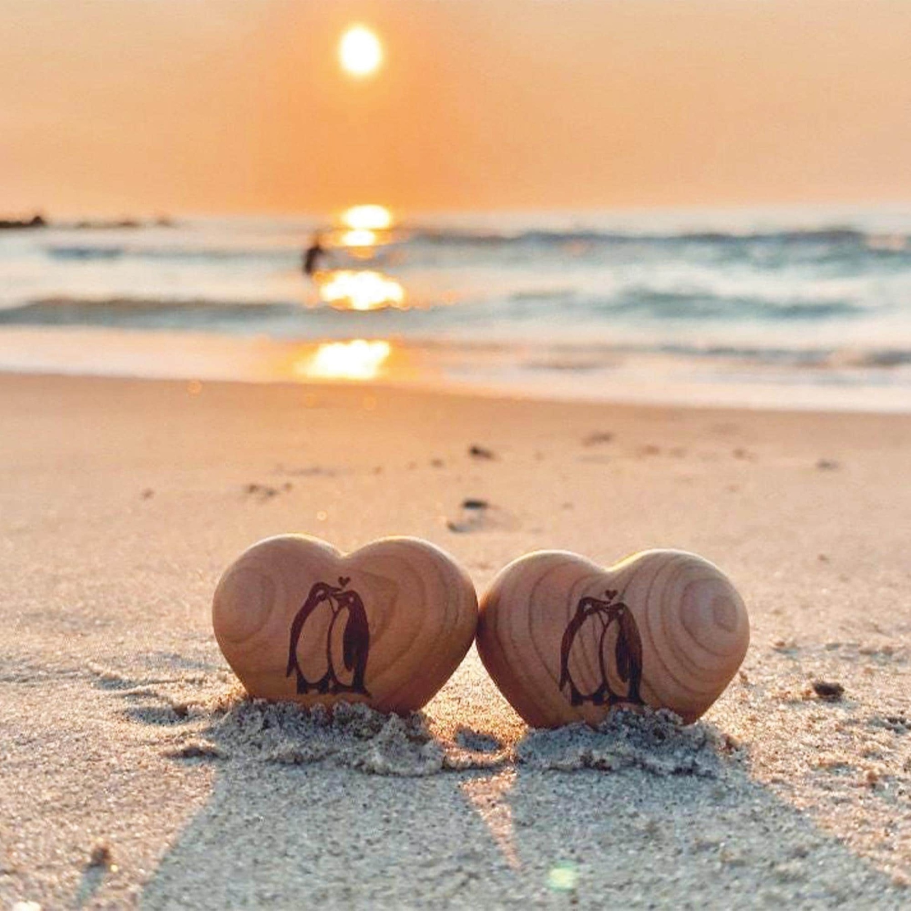 Personalized Penguin Engraved Wood Heart Gift for Unique & Love | JNSDec189