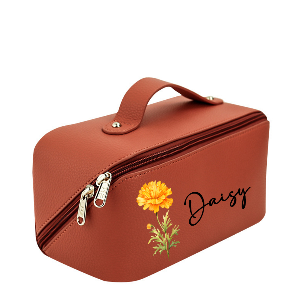 Personalized Birth Flower Leather Makeup Bag for Unique & Love | JNSBag88
