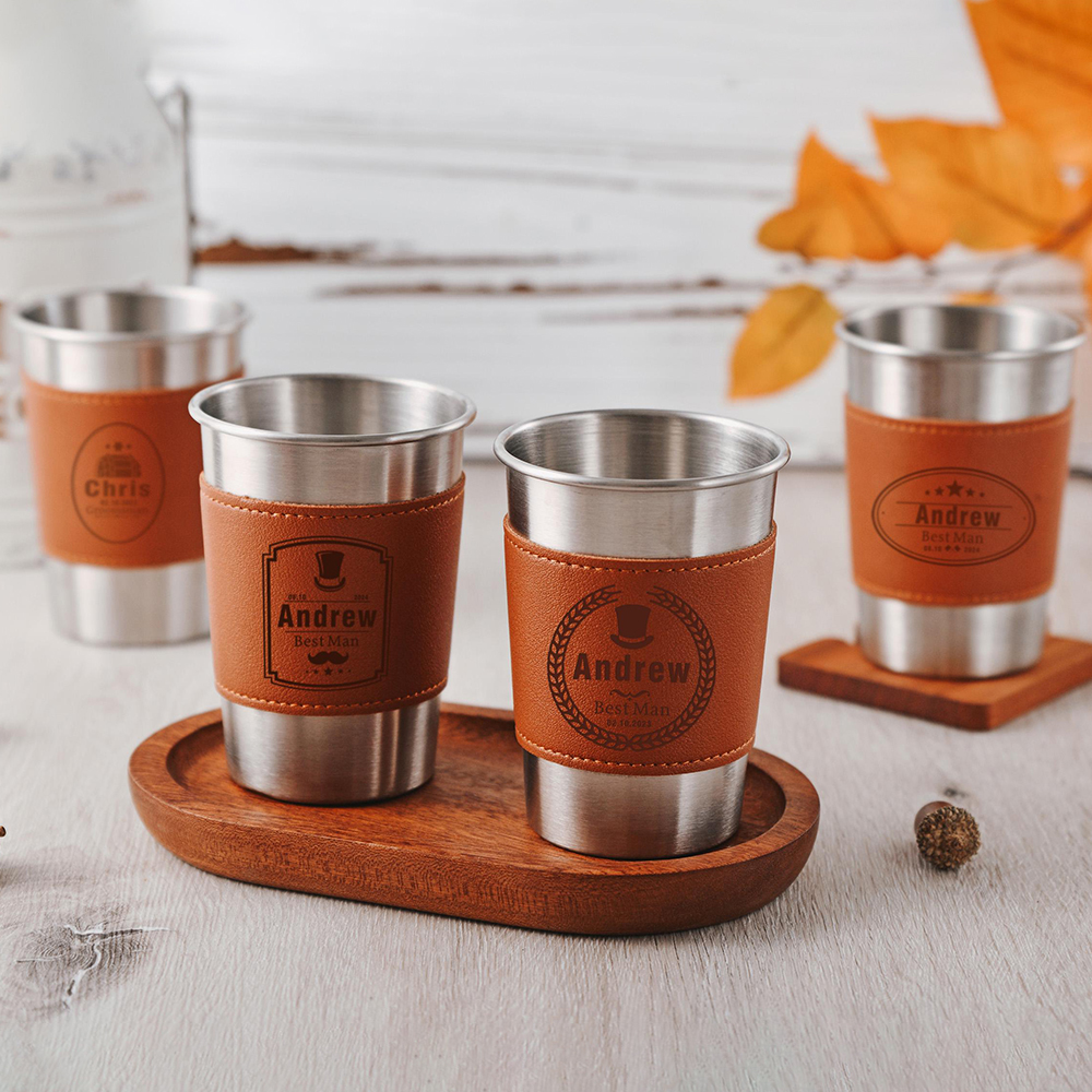 Personalized Engraved Leatherette Stainless Steel Mug | JNSBottle03