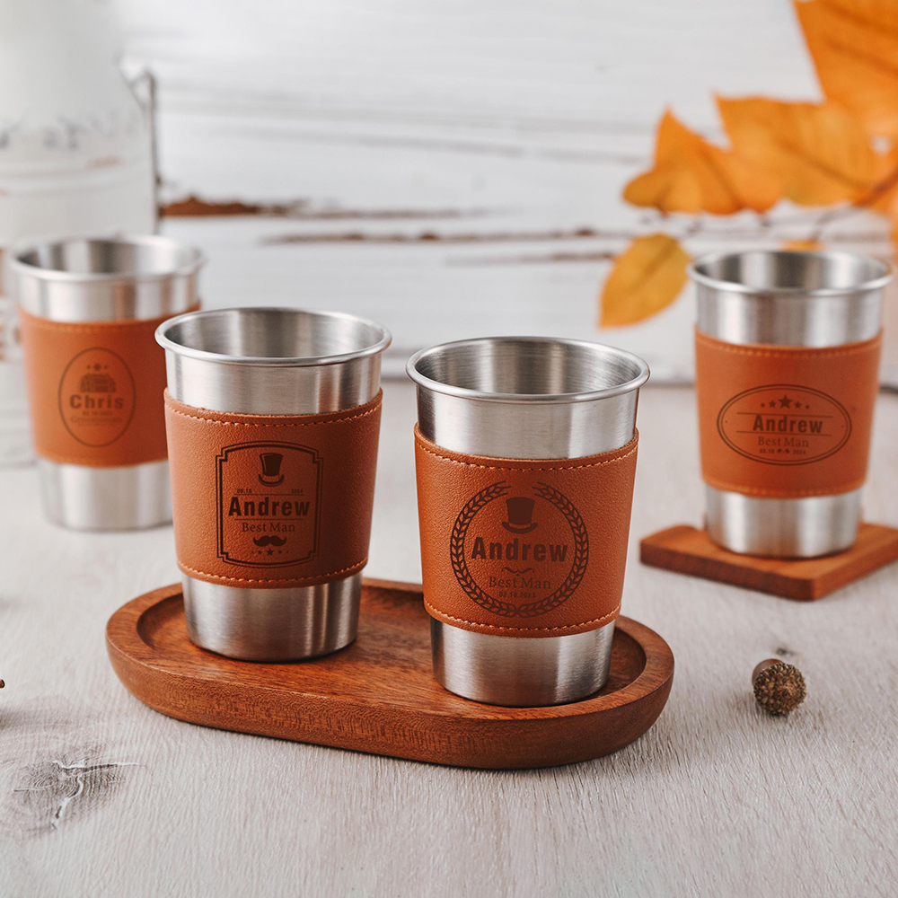 Personalized Engraved Leatherette Stainless Steel Mug | JNSBottle03