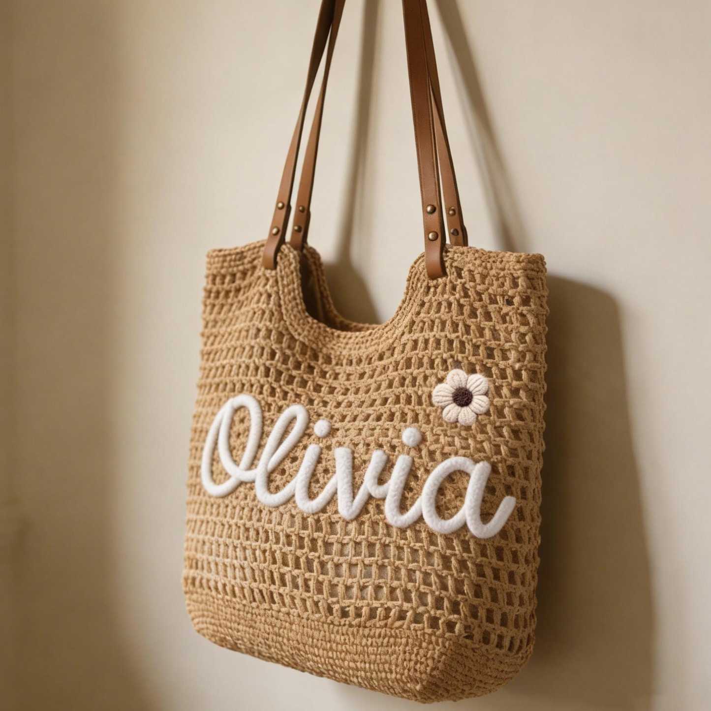 Personalized Handmade Embroidered Crochet Beach Tote for Unique & Love | JNSBag141