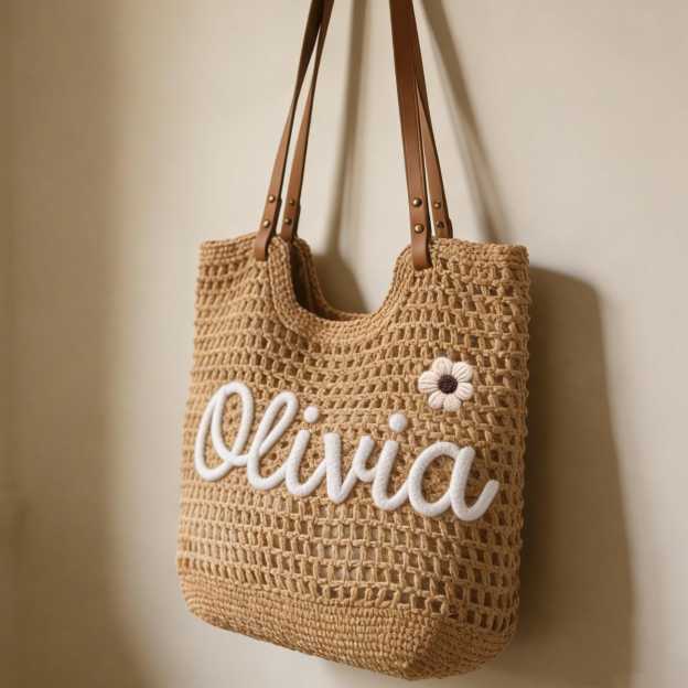 Personalized Handmade Embroidered Crochet Beach Tote for Unique & Love | JNSBag141