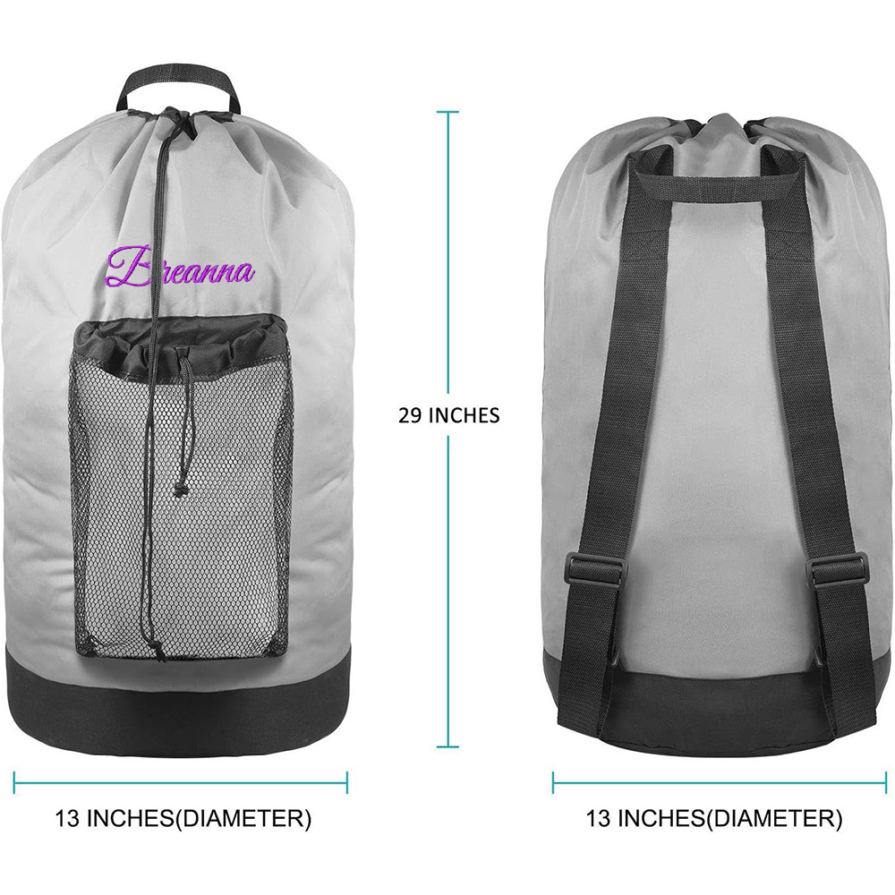 Personalized Name Embroidered Travel Laundry Bag with Shoulder Strap & Mesh Pocket | JNSBag99