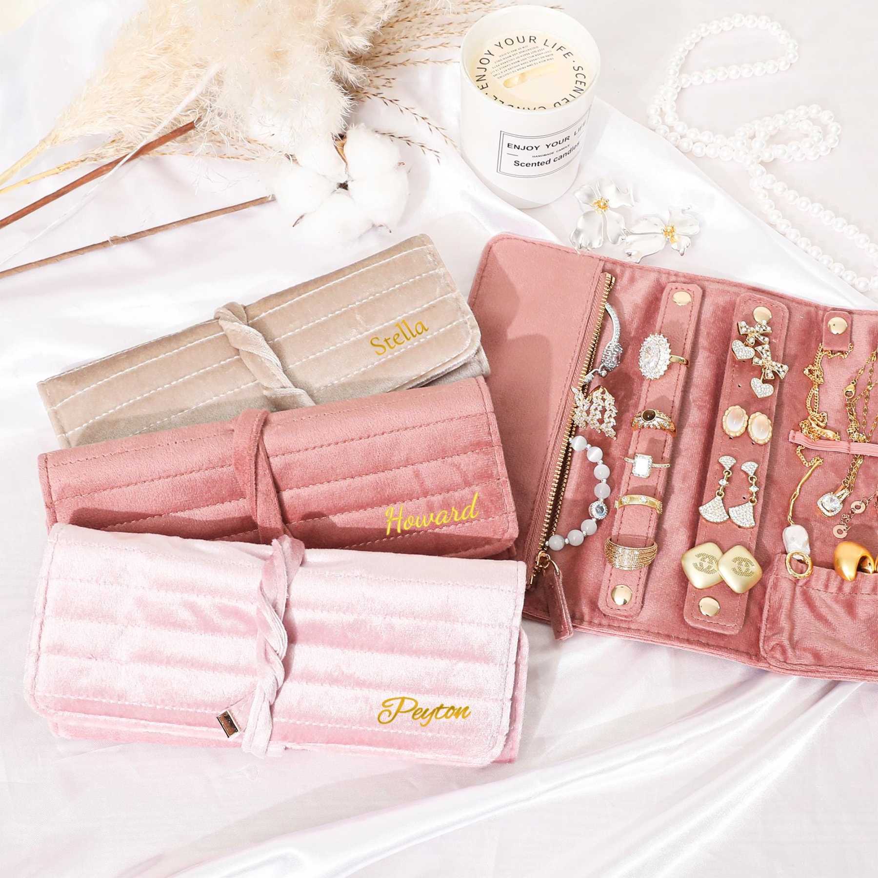 Personalized Monogrammed Velvet Travel Jewelry Rolls | JNSBag77