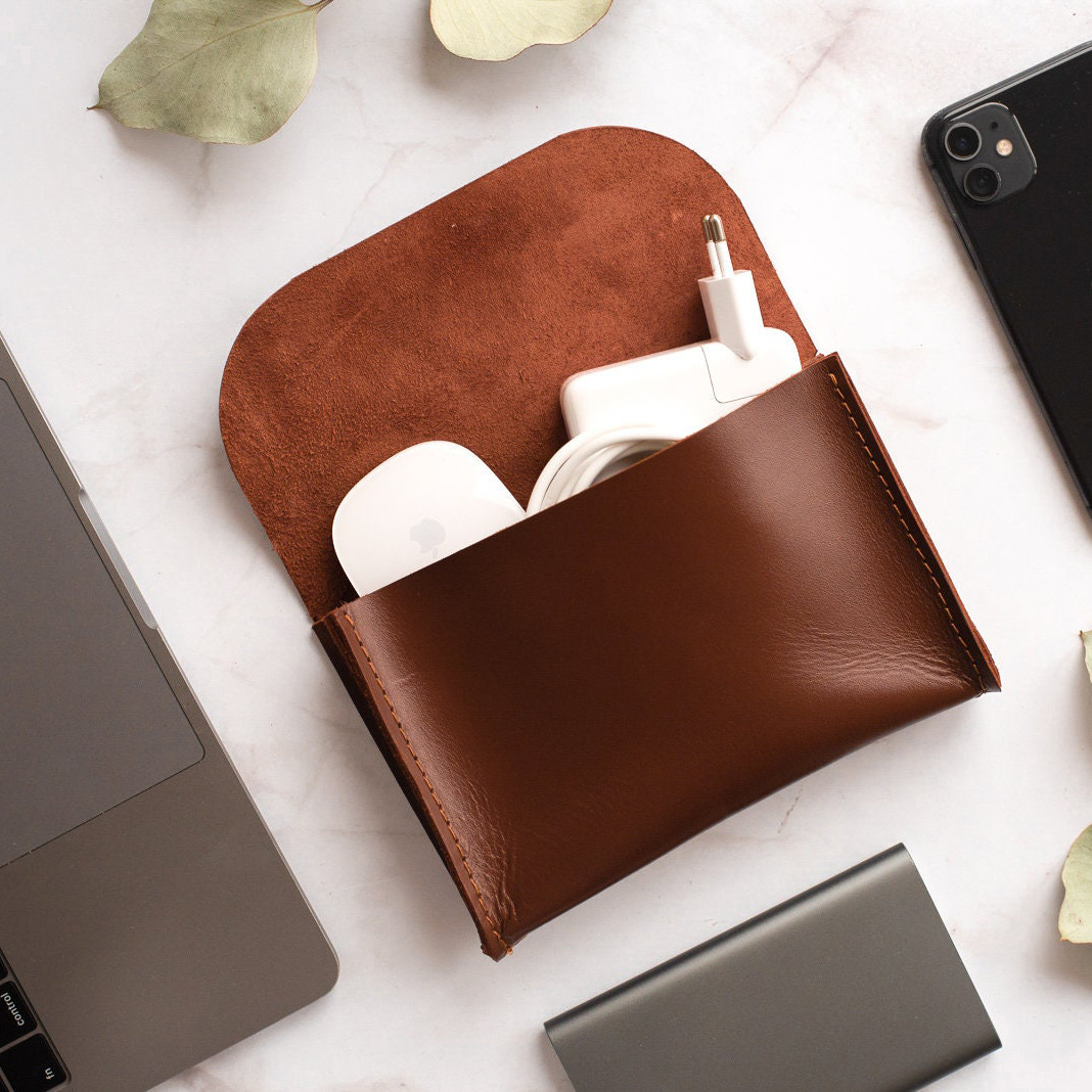 Personalized Leather Engraved Travel Electronic Accessories Organizer | JNSBag78