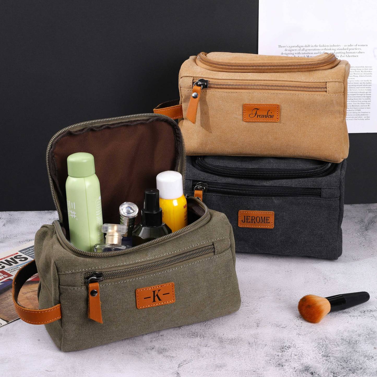 Personalized Monogram Waterproof Canvas Toiletry Bag for Unique & Love | JNSBag23