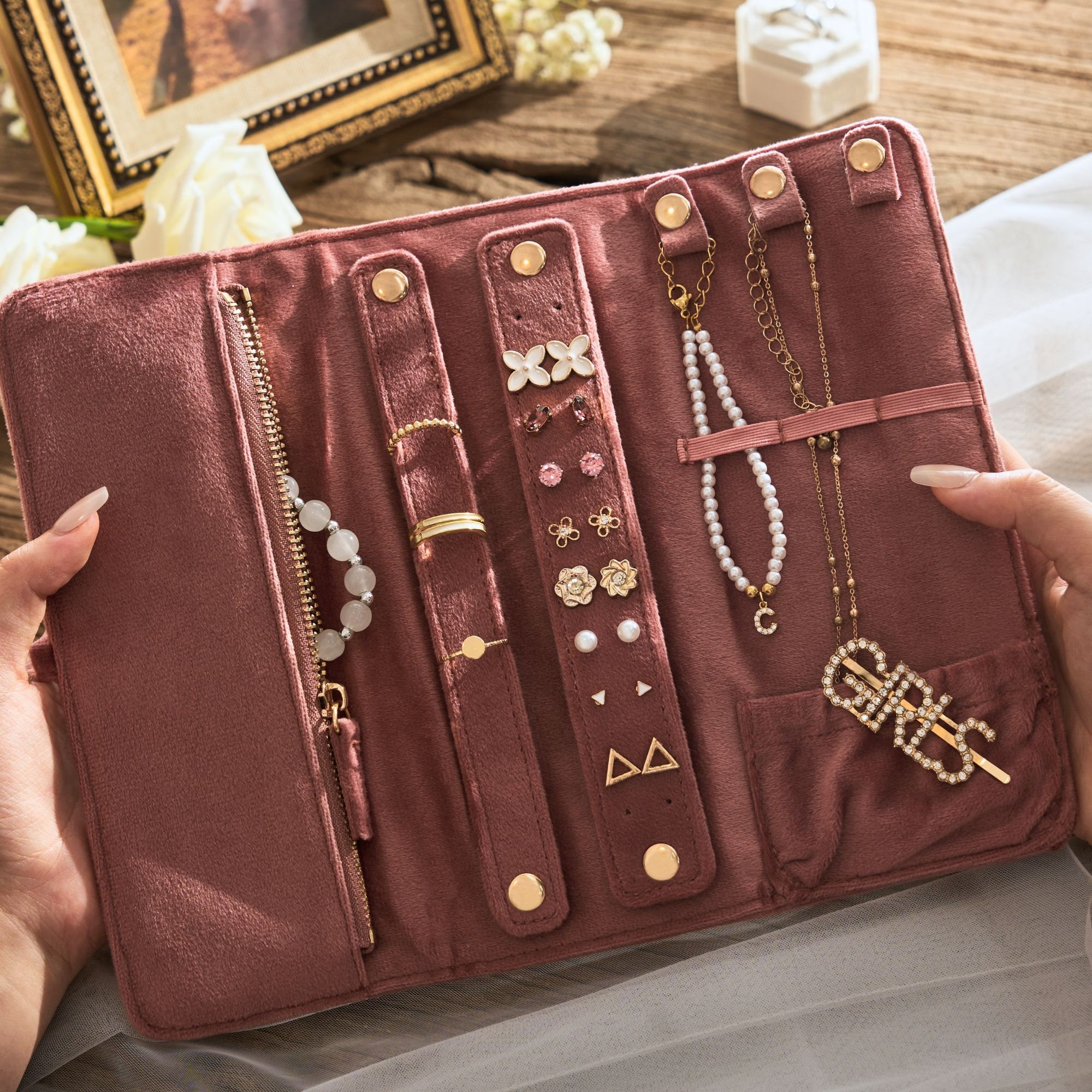 Personalized Monogrammed Velvet Travel Jewelry Rolls | JNSBag77