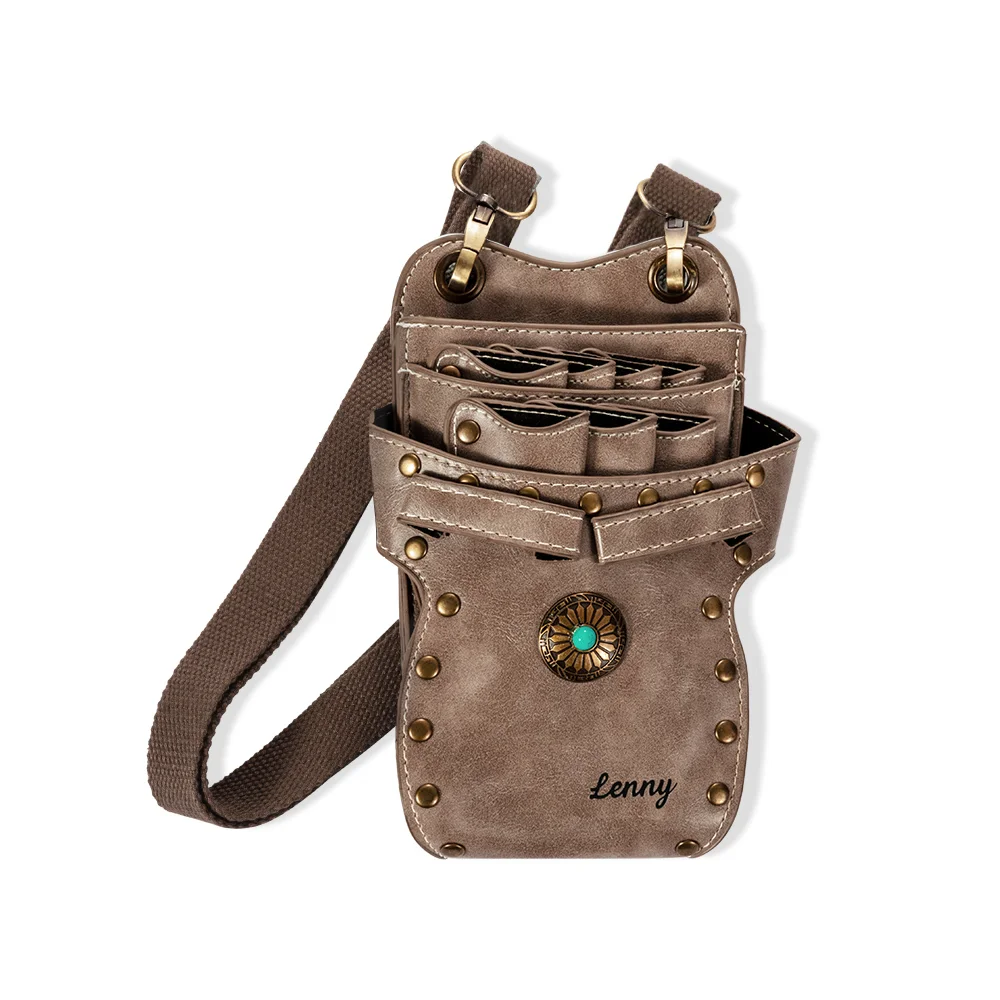 Personalized Name Multi-Compartment Leather Hairdressing Scissors Waist Bag for Unique & Love | JNSBag43